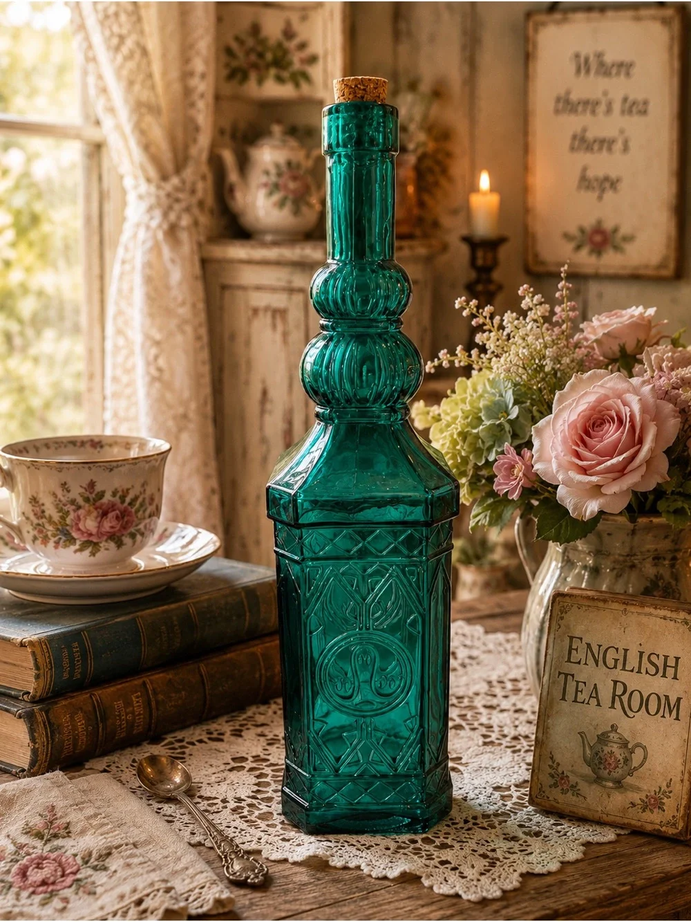 Teal Decorative Glass Decanter Bottle - Home Accents